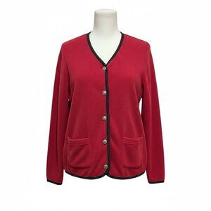 LL Bean Vintage Red Fleece Button Up Holiday Cardigan Sweater Womens Medium